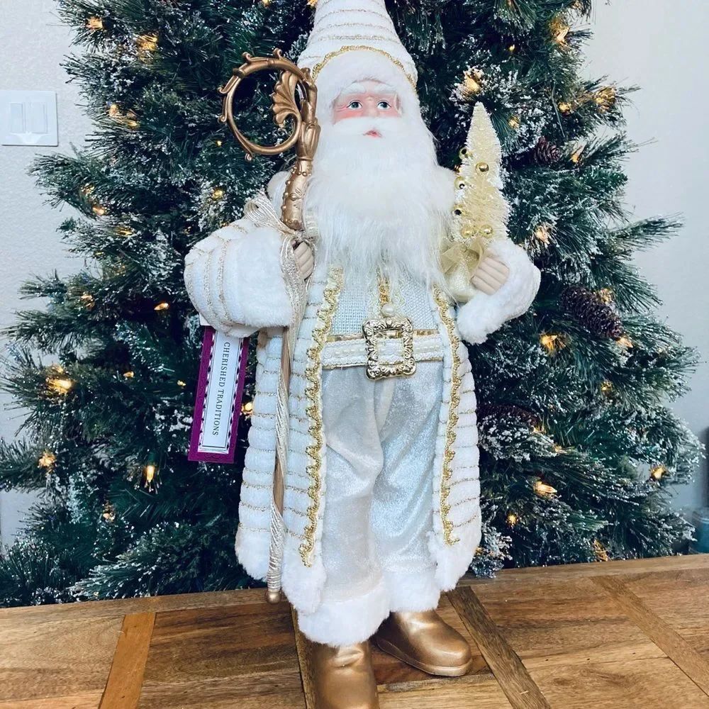NWT Luxurious White Gold Glam Santa Figurine Decor Statue